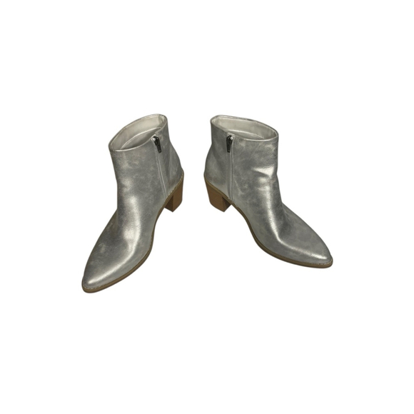 Size 10 Silver Block Heel Zip Pointed Toe Casual Ankle Boots Universal Thread - Picture 2 of 11
